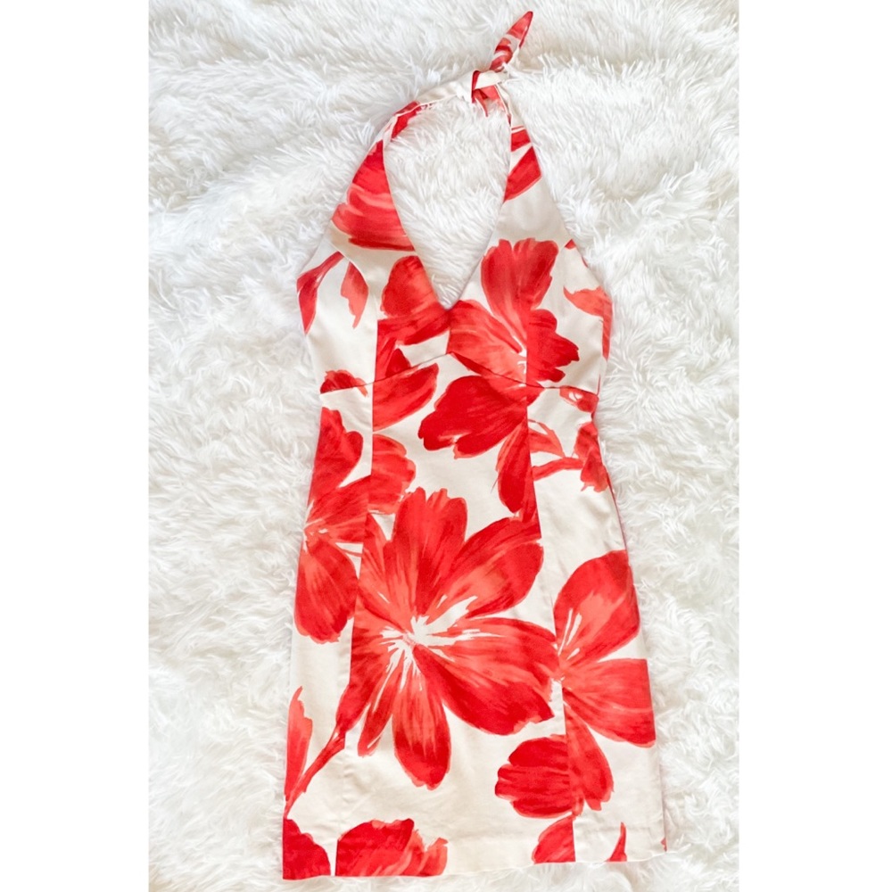 JONES NEW YORK Tropical Floral Red and White Halter Dress